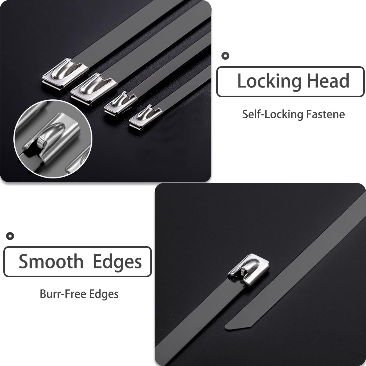 Aroono Metal Zip Ties Black 24 inch 304 Stainless Steel Epoxy